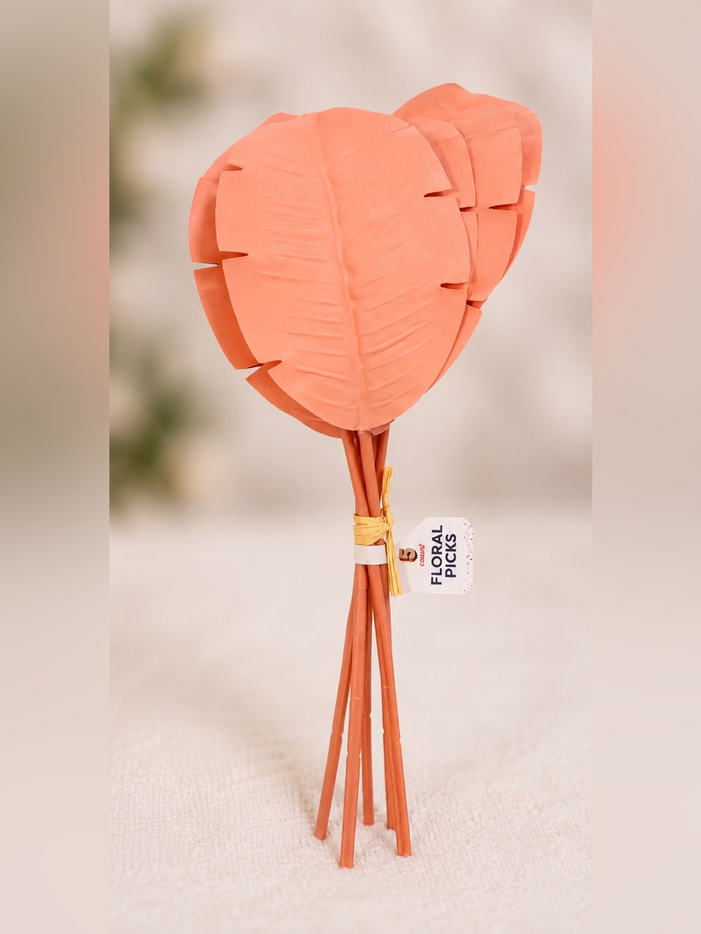 NEW 5 Count Coral Peach Tropical Leaf Floral Picks Artificial Decor
